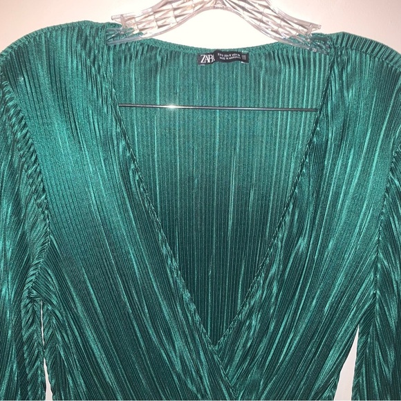 Zara Green Pleated Blouse S - Picture 10 of 12